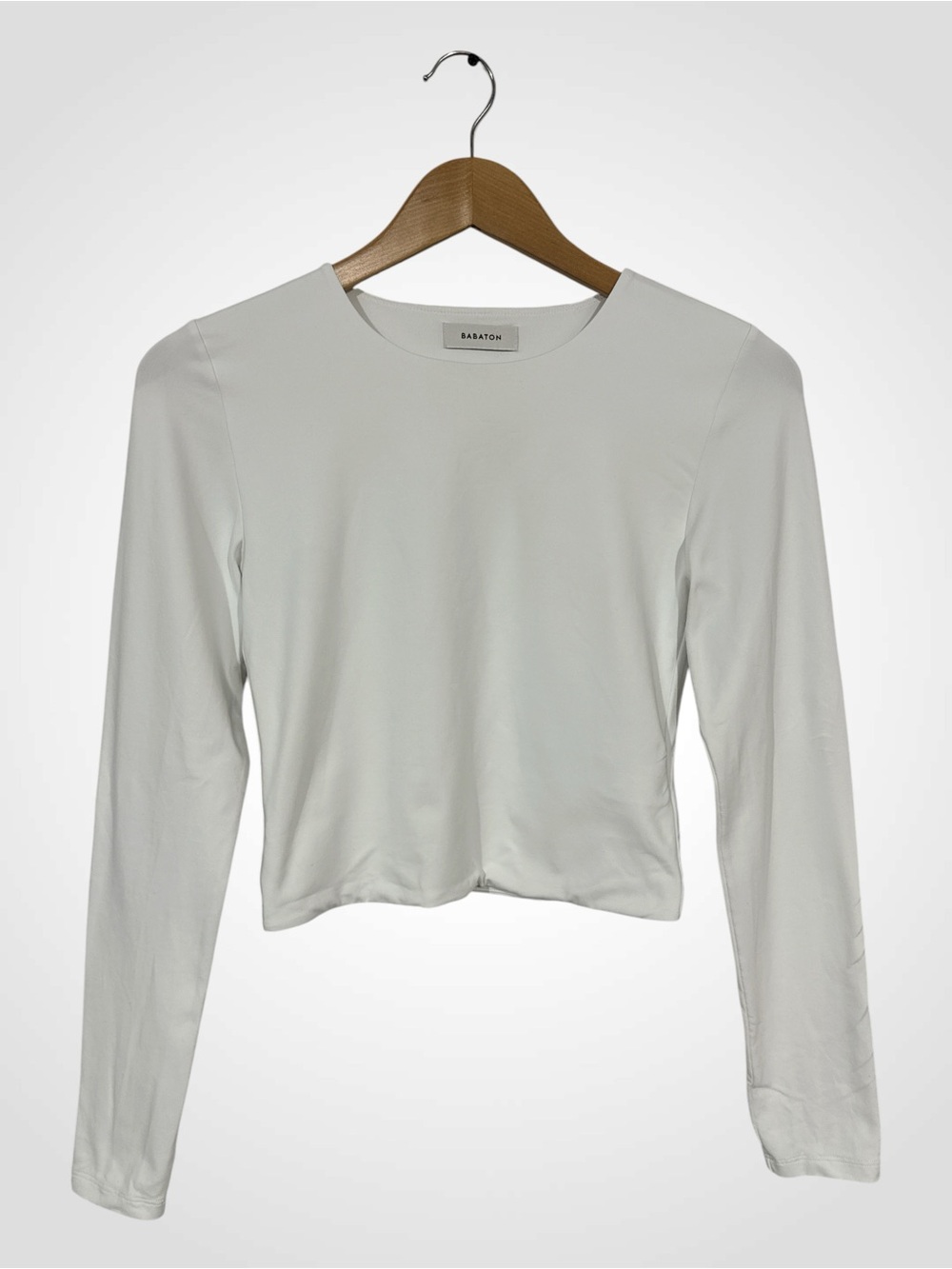WSH122 {Aritzia Babaton} "Contour" White Crewneck Long Sleeve Crop Top Shirt